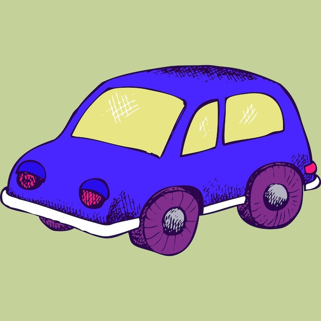 Вектор Рисунок синего автомобиля со словом car спереди