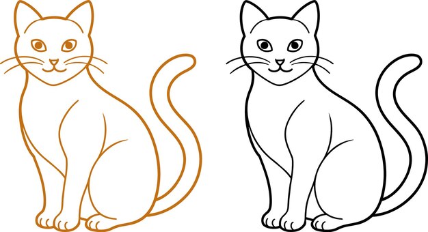 벡터 마크 라인을 가진 고양이와 고양이의 그림