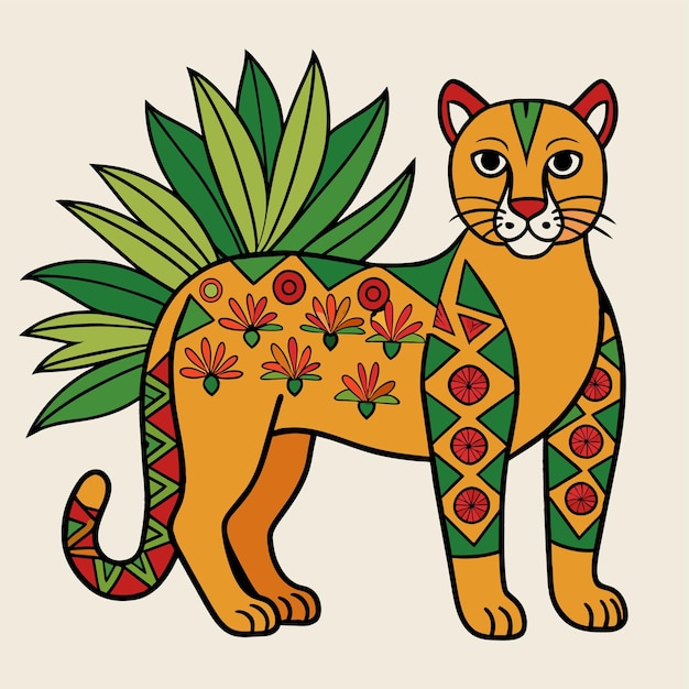 ベクトル 花とトラの絵を描いた猫の絵