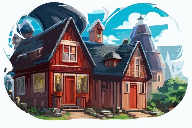 ベクトル 上の家と背景の家の絵を描いた家