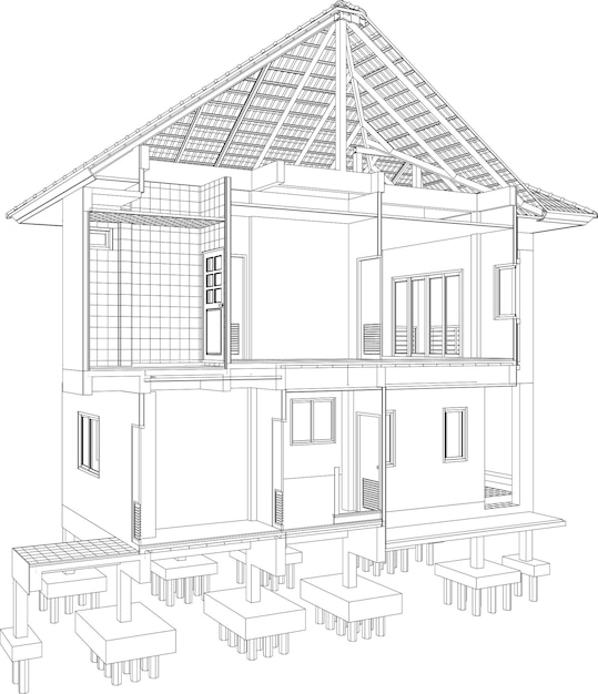 Вектор Чертеж дома с крышей, который имеет крышу, который имеет крышу, который имеет крышу, который имеет крышу, который имеет крышу, которая имеет крышу, которая имеет