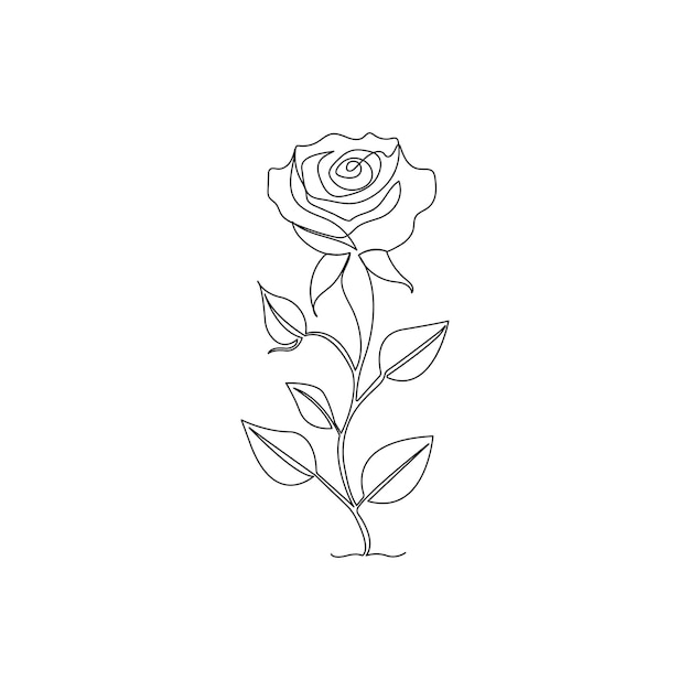 ベクトル バラの絵ラインアートスタイルのバラの花を描いた黒と白のイラスト