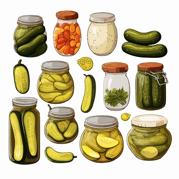 Vector a_drawing_of_a_variety_of_pickles_and_cucumbers