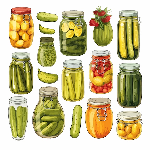 Vector a_drawing_of_a_variety_of_pickles_and_cucumbers