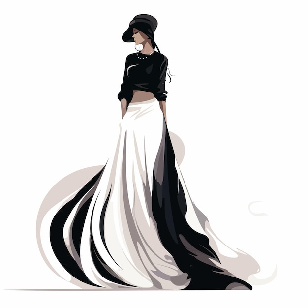 Vector a_drawing_of_a_woman_in_a_white_and_black_outfit