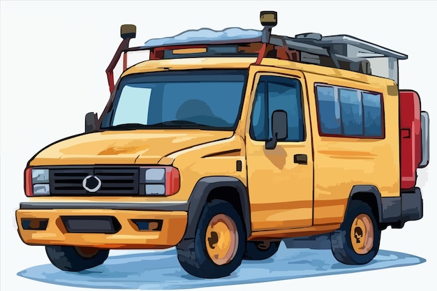 Вектор Рисунок желтого транспортного средства с машиной спереди