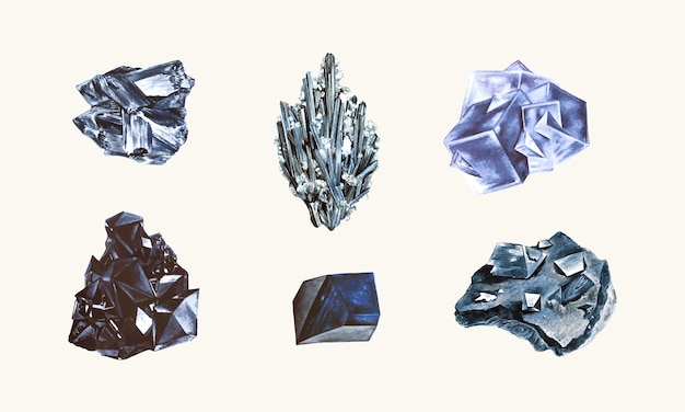 Вектор Рисунок синих кристаллов и минералов