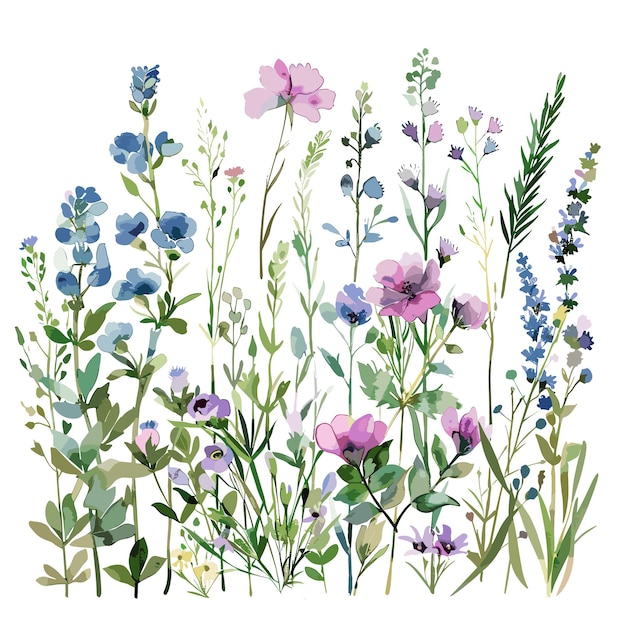 ベクトル 花と草の絵で春という言葉が描かれています