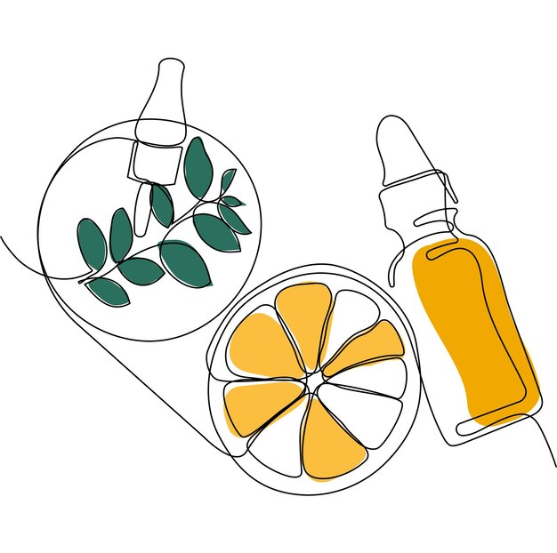 Вектор Рисунок лимонов, оливкового масла и лимонов.
