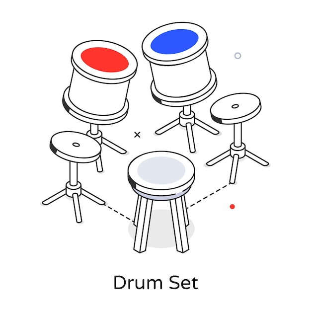 벡터 드럼이라는 단어가 있는 세 개의 드럼 그림