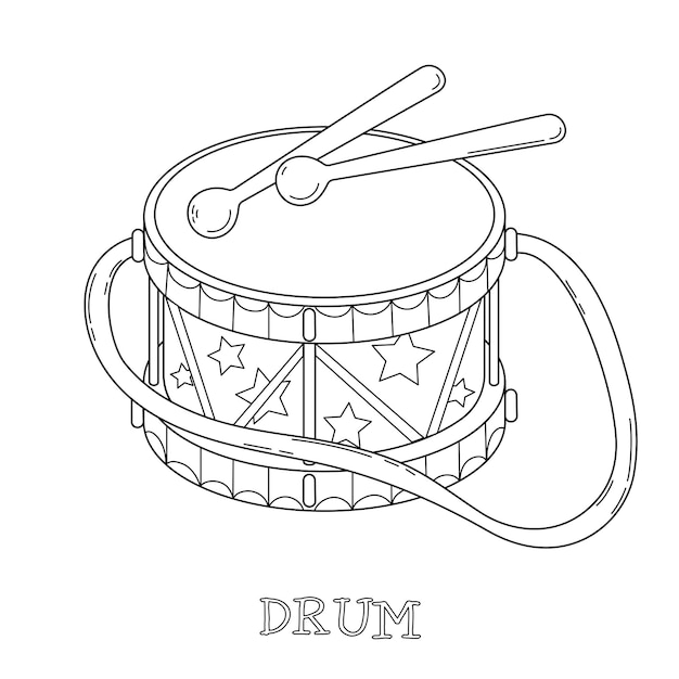 ベクトル 太鼓 古い音楽玩具 子供向けの塗り絵