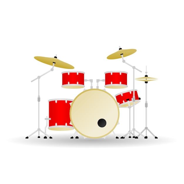 벡터 드럼 세트'라고 적힌 빨간색 레이블이 있는 드럼 키트