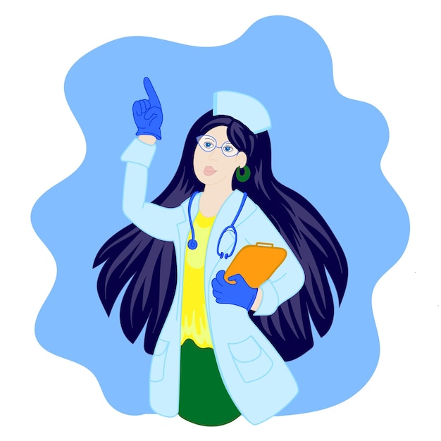 벡터 그녀의 손에 폴더가 있는 드레싱 가운을 입은 여성 의사 백신 개발 주제에 대한 벡터 일러스트레이션의 개념 과학 발견 개념디스커버리 아이디어 디자인 요소xdxa