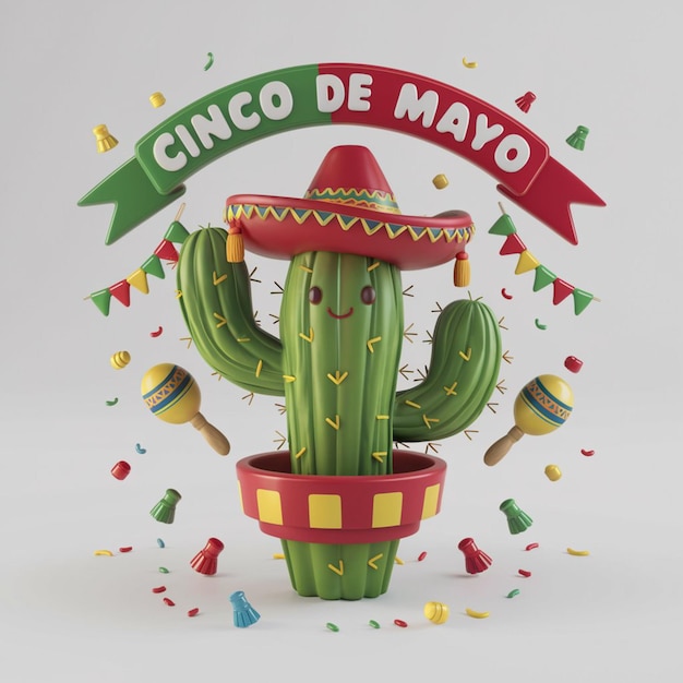 5월 5일 (cinco De Mayo) 의 축제적인 3d 렌더링 일러스트레이션