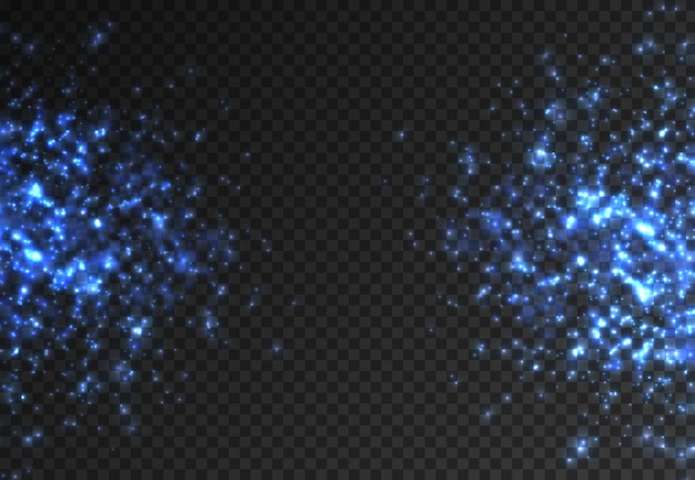 Вектор Вспышка синих блесток, свет. неоново-голубой сверкающий звездный след из сверкающих частиц пыли. сверкающие частицы волшебной пыли.