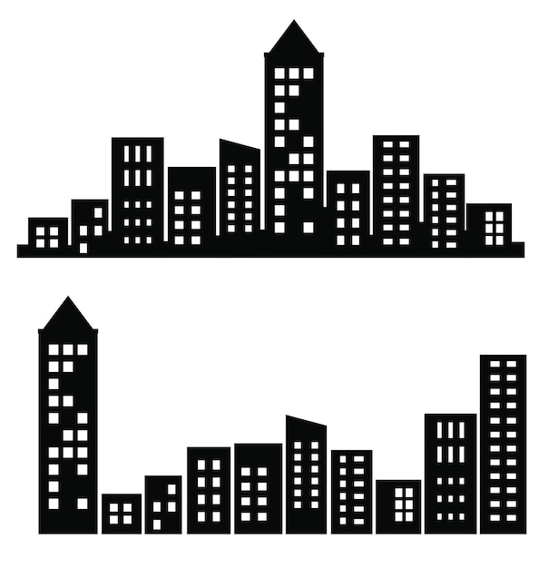 ベクトル 平らな黒い超高層ビルと低層の建物のシルエット