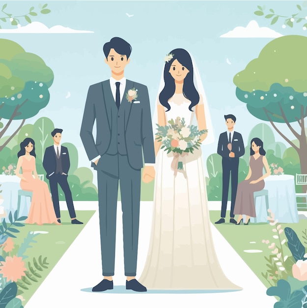 ベクトル 結婚式の日にヨーロッパ人カップルの平らなイラスト