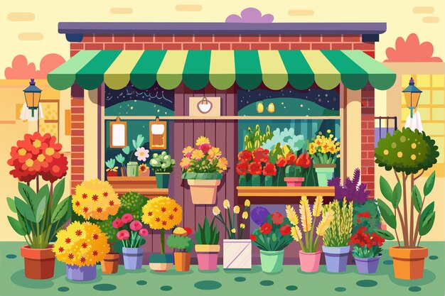 ベクトル a flower shop with a sign that says quot the name of the store quot