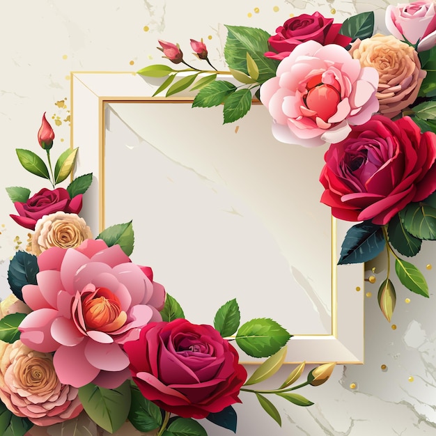 Вектор Рамка с белым фоном и красочным букетом цветов цветы расположены так, что они выглядят так, как будто они цветут из рамки рамка золотая