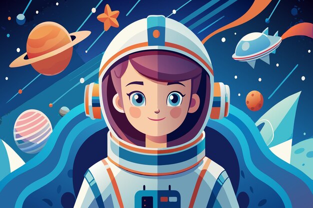 ベクトル スペーススーツを着た女の子が笑顔でカメラを見ている