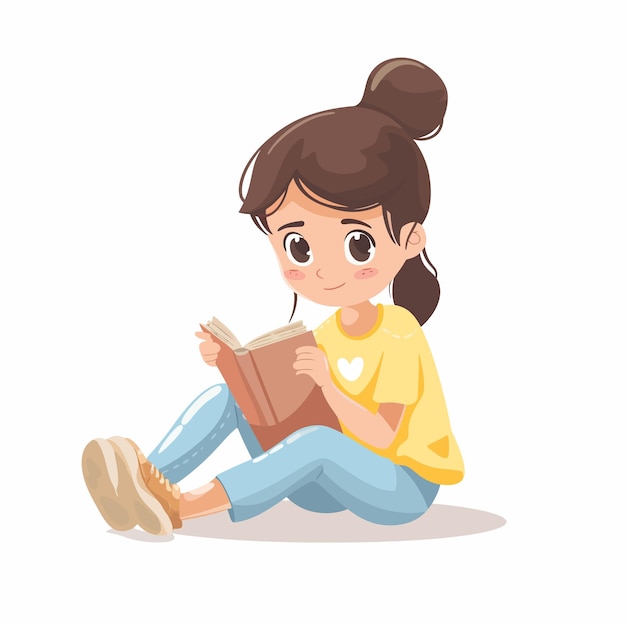 Vector a_girl_reading_a_book_while_sitting_on_the_floor