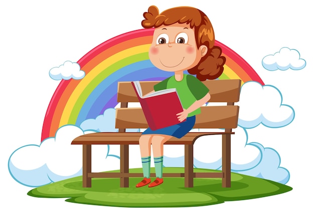 ベクトル 虹 backgroybd で本を読んでいる女の子
