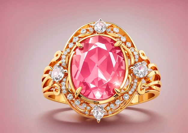 ピンクの石とダイヤモンドが付いた金の指輪のベクトル図