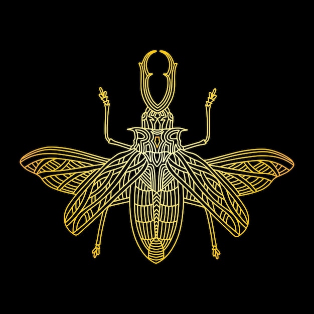 Золотой жук в линейном стиле линейная векторная иллюстрация