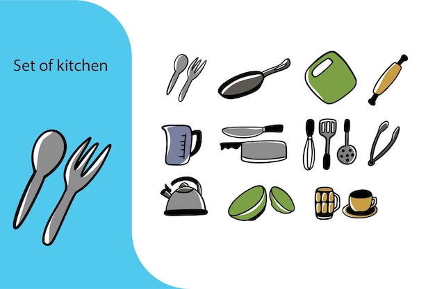 ベクトル 上部に「kitchen」という文字が入ったキッチンのグラフィック。