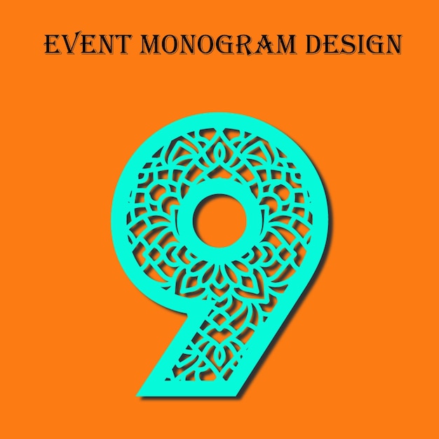 ベクトル タイトルイベントのモノグラムデザインを施した数字の9のグラフィック。
