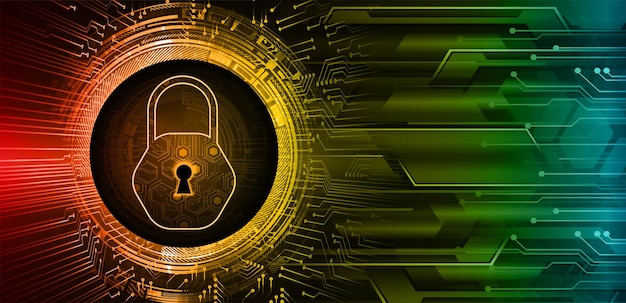 중간에 '사이버 보안'이라고 적힌 자물쇠가 있는 녹색과 금색 그래픽