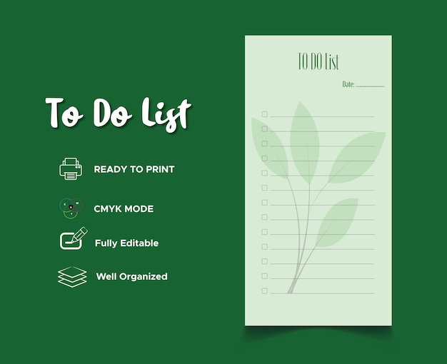 ベクトル 植物が描かれた緑と白のチェックリストで、to do リストが記載されています。