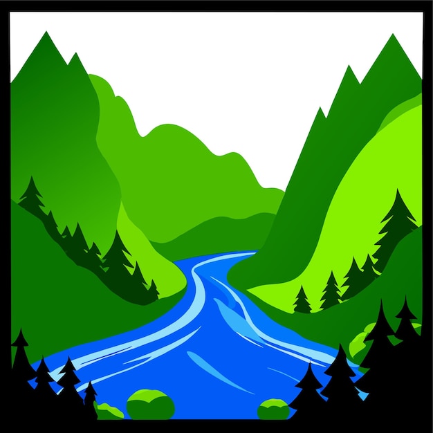 Вектор Зеленая природа с рекой и деревьями векторная иллюстрация