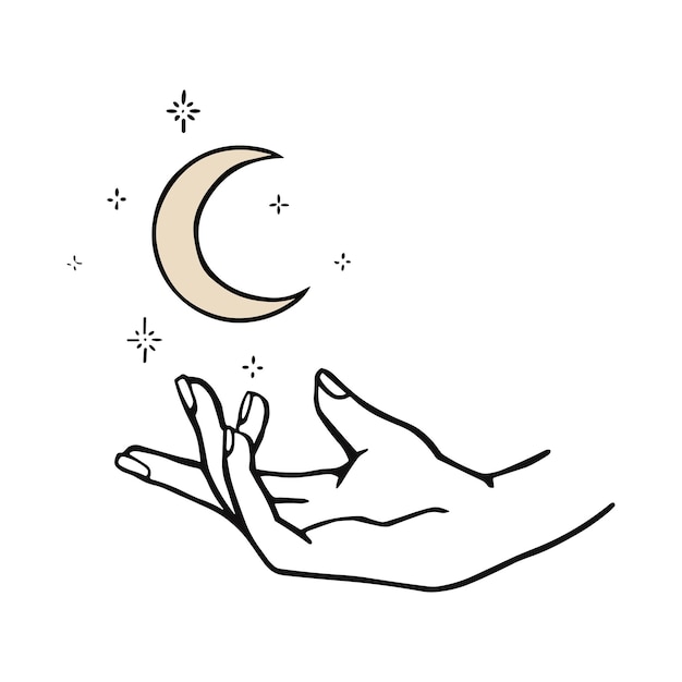 Вектор Рука тянется к луне в руке