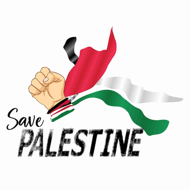 ベクトル パレスチナを救えと書かれた赤と緑の旗を掲げた手