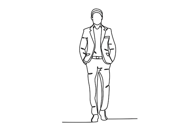 ベクトル スーツを着たハンサムな男性 タキシードの線画