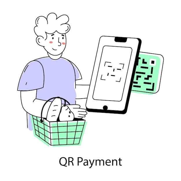 Вектор Удобная мини-иллюстрация платежа qr