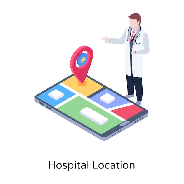アイソメトリックデザインの病院の場所の図