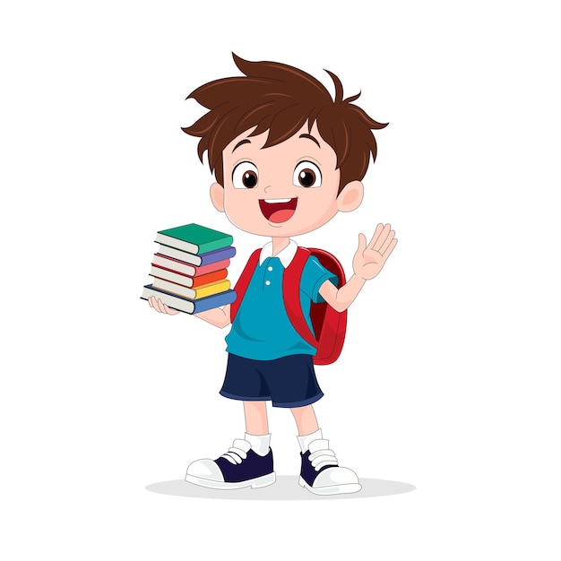 A houdt een stapel veelkleurige boeken in één hand vector illustratie