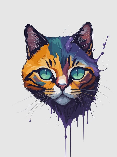 かわいい猫の超現実的な絵カラフルな水彩アート描画ベクトル