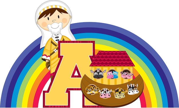 A is voor Ark Noah Alphabet Learning Bijbelse Educatieve Illustratie