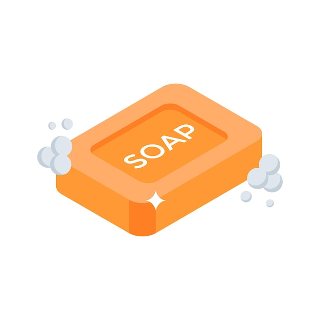 A isometric style icon showing bar soap with bubbles
