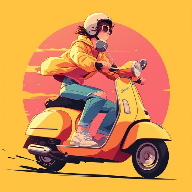Вектор Мальчик из джексонвилла едет на скутере в стиле мультфильма