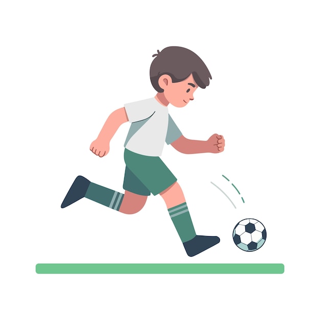 子供のサッカー選手がボールをドリブルする