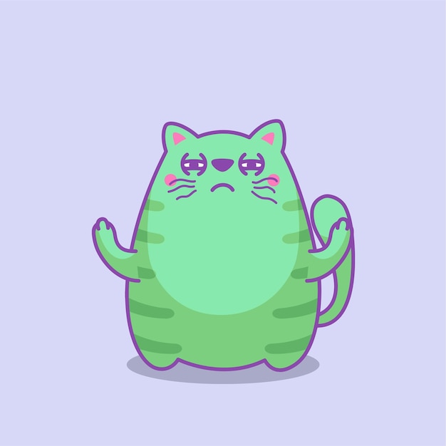 벡터 게으른 초록색 고양이가 두 팔을 고 있다