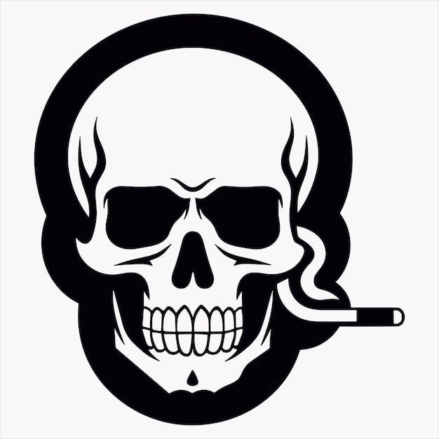 벡터 입에 담배를 든 두개골의 로고 디자인