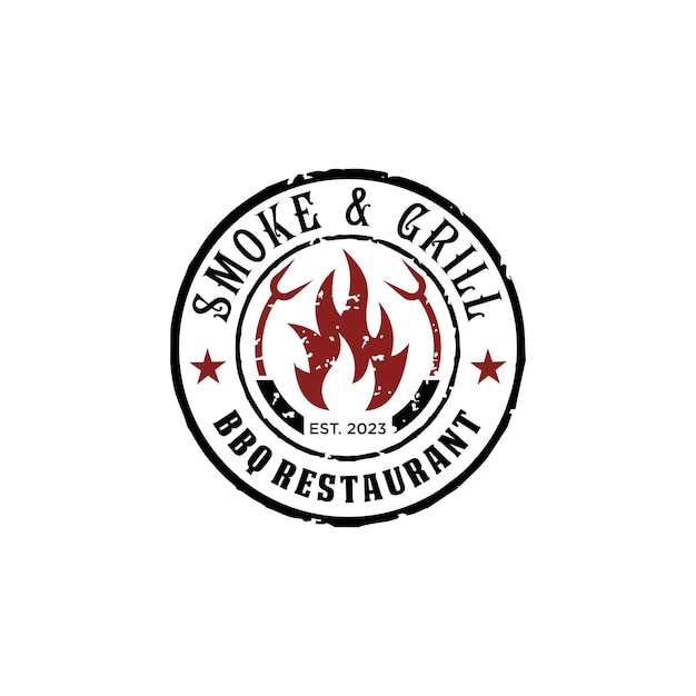 Вектор Логотип ресторана барбекю smoke & grill.