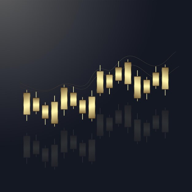 Вектор Диаграмма роскошных баров золотой график с стрелкой восходящего тренда вверху используется для деловой свечи
