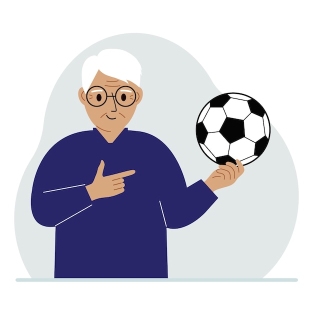 Мужчина держит в руке футбольный мяч концепция фаната игрока или тренера