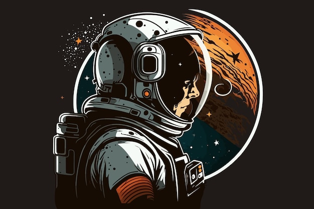 ベクトル 宇宙飛行士のスーツを着て地球を見つめる男性。